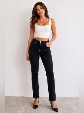 AGOLDE Nico High Rise Slim Jean Virtue Black Sz 26 Designer Quiet Luxury